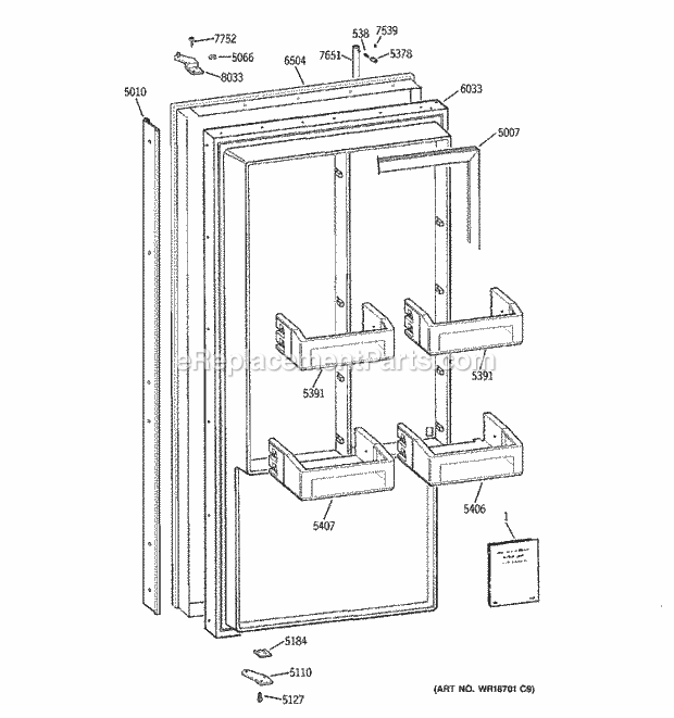 GE ZIFS36NMARH Refrigerator Freezer Door Diagram