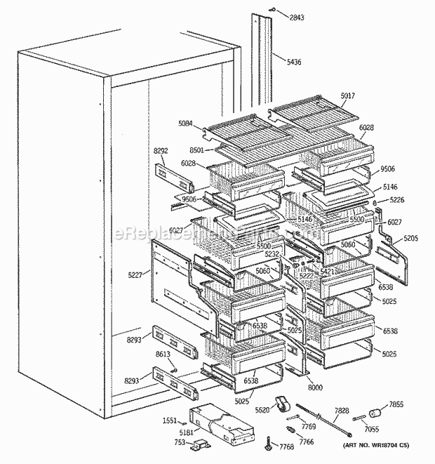 GE ZIFS36NMARH Refrigerator Shelves & Drawers Diagram