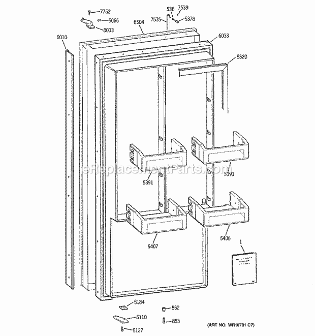 GE ZIFS36NMBRH Refrigerator Freezer Door Diagram