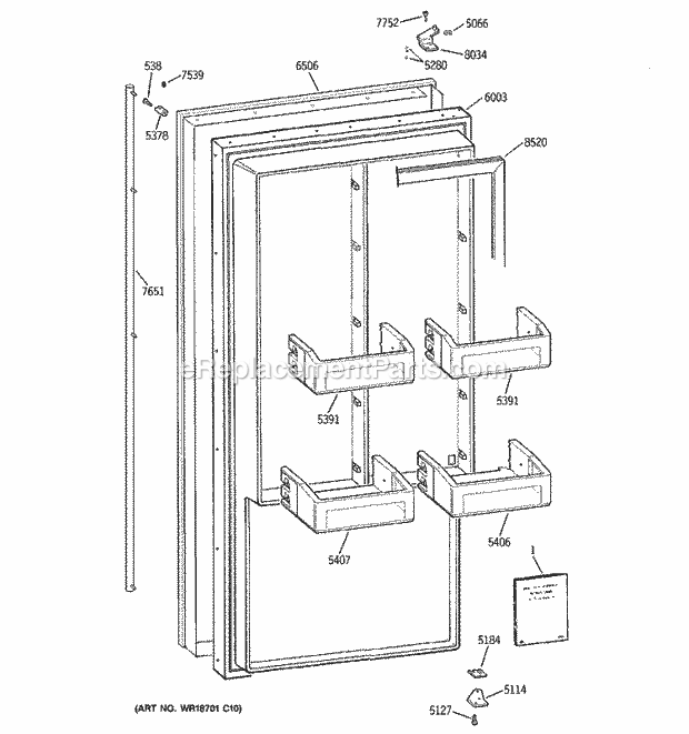 GE ZIFS36NMDLH Refrigerator Freezer Door Diagram