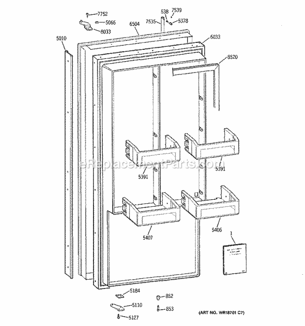 GE ZIFS36NMDRH Refrigerator Freezer Door Diagram