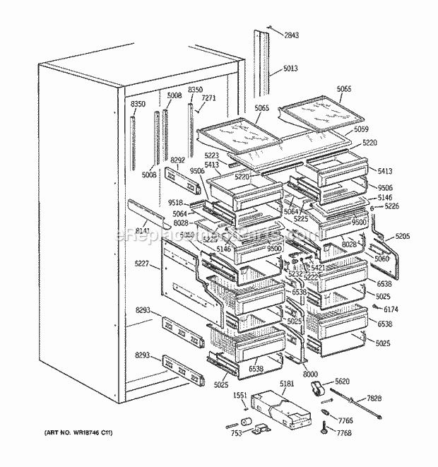 GE ZIR36NMFLH Refrigerator Shelves & Drawers Diagram