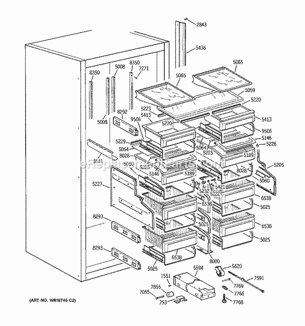 GE ZIRS36NDARH Refrigerator Shelves & Drawers Diagram