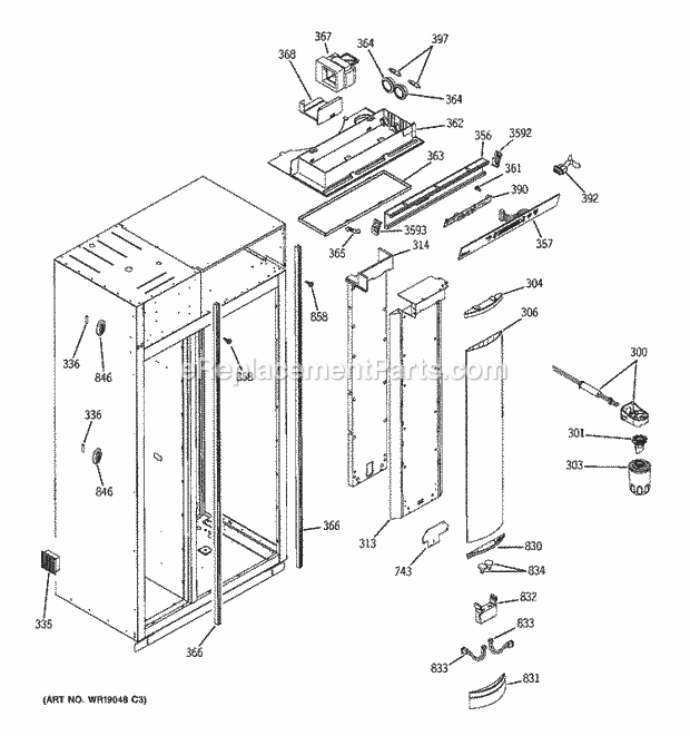 GE ZIS360NMB Refrigerator Fresh Food Section Diagram