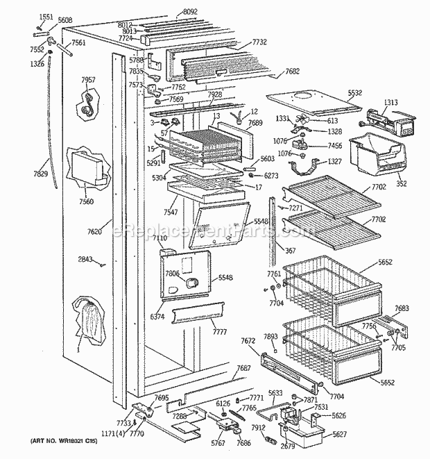 GE ZIS36NRB Refrigerator Freezer Section Diagram