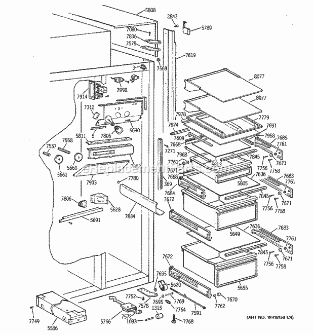 GE ZIS36NRB Refrigerator Fresh Food Section Diagram