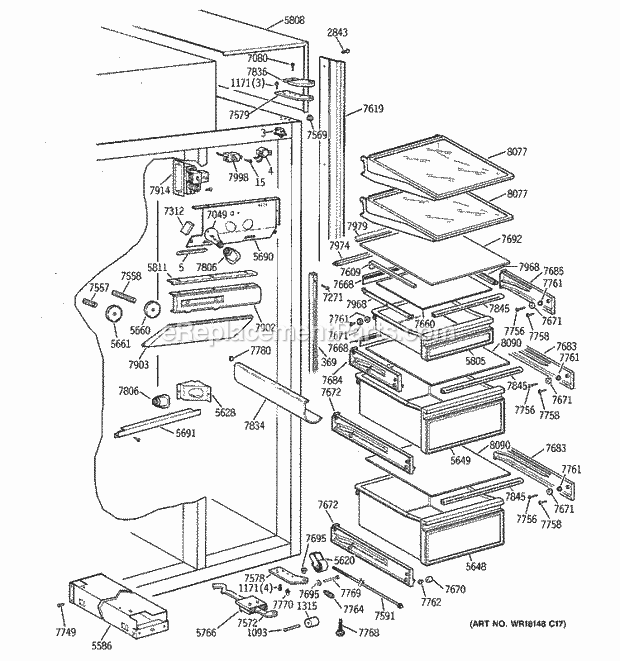 GE ZIS42NSB Refrigerator Fresh Food Section Diagram