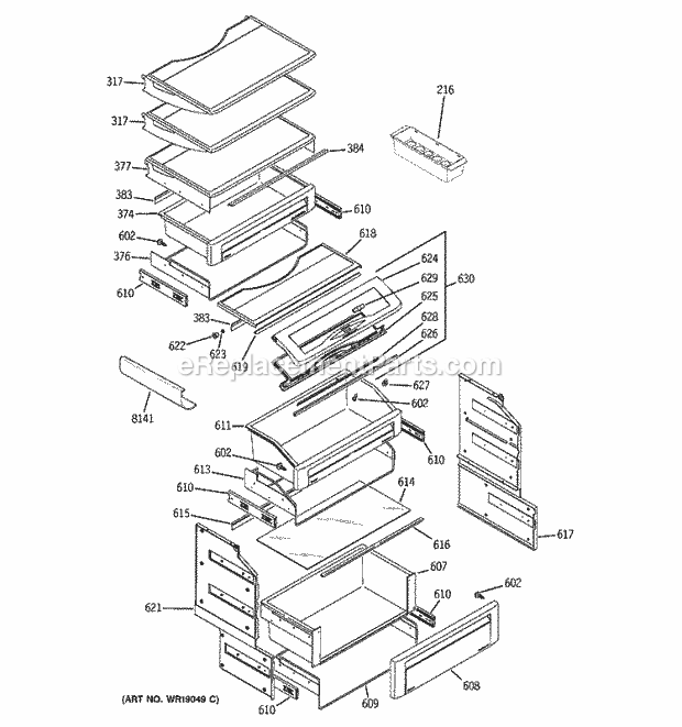 GE ZIS480NRG Refrigerator Fresh Food Shelves Diagram