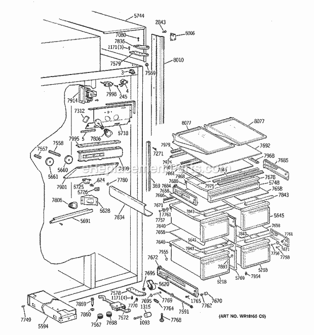GE ZIS48NSB Refrigerator Fresh Food Section Diagram