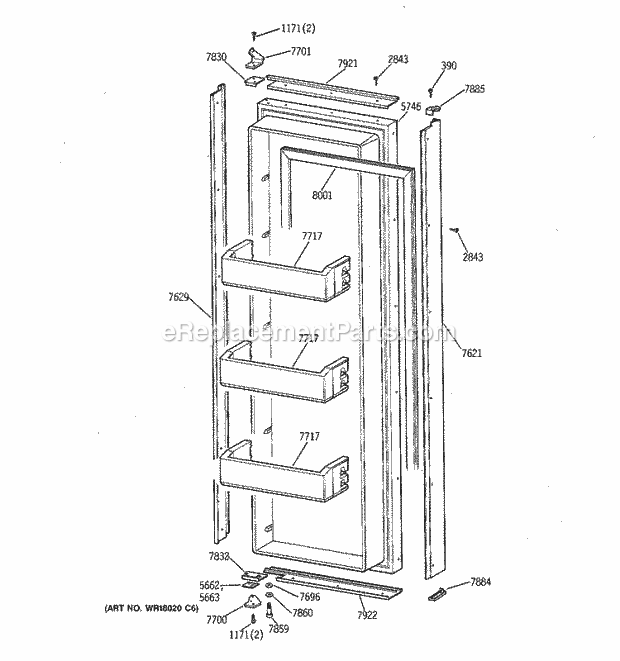 GE ZIS48NSC Refrigerator Fresh Food Door Diagram