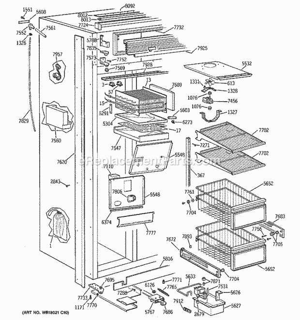 GE ZISB36DRC Refrigerator Freezer Section Diagram