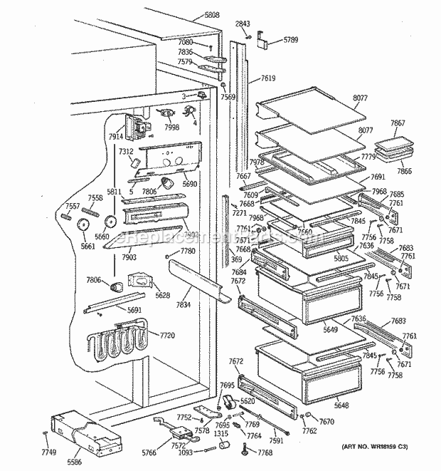 GE ZISB36DRC Refrigerator Fresh Food Section Diagram