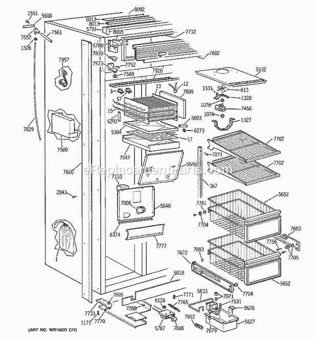 GE ZISB36DSC Refrigerator Freezer Section Diagram