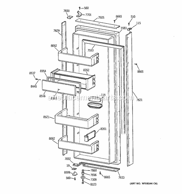 GE ZISB36DYB Refrigerator Fresh Food Door Diagram