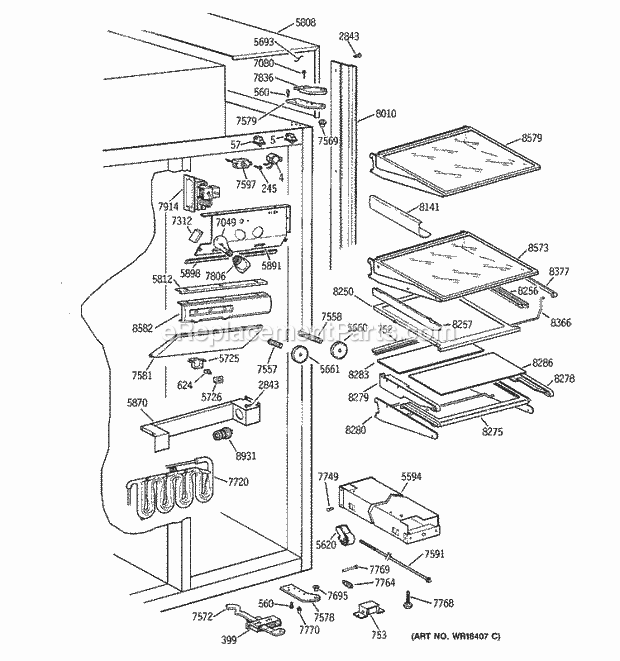 GE ZISB36DYB Refrigerator Fresh Food Section Diagram