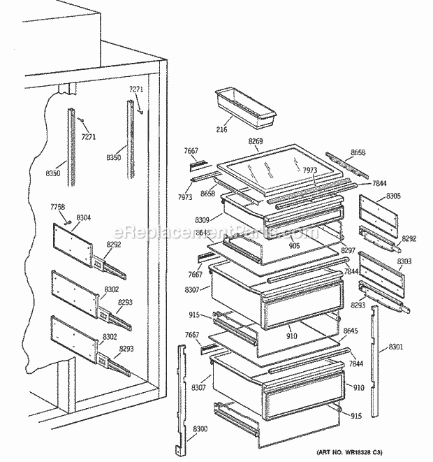 GE ZISB36DYB Refrigerator Fresh Food Shelves Diagram