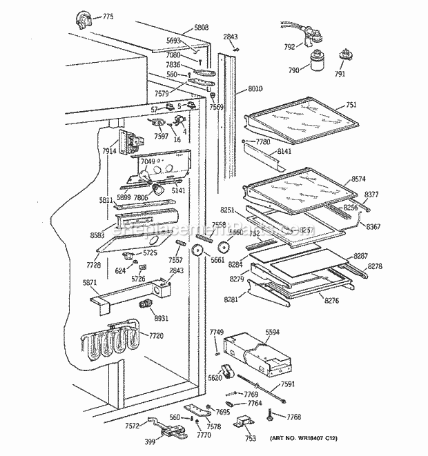 GE ZISB42DCA Refrigerator Fresh Food Section Diagram