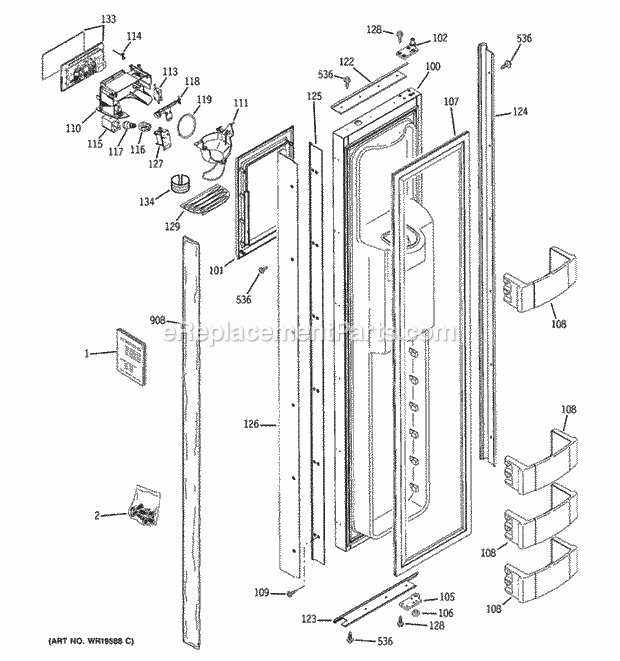 GE ZISB480DRI Refrigerator Freezer Door Diagram