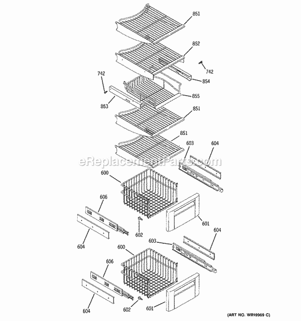 GE ZISB480DRI Refrigerator Freezer Shelves Diagram