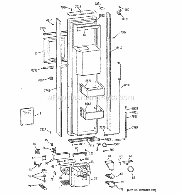 GE ZISB48DCB Refrigerator Freezer Door Diagram