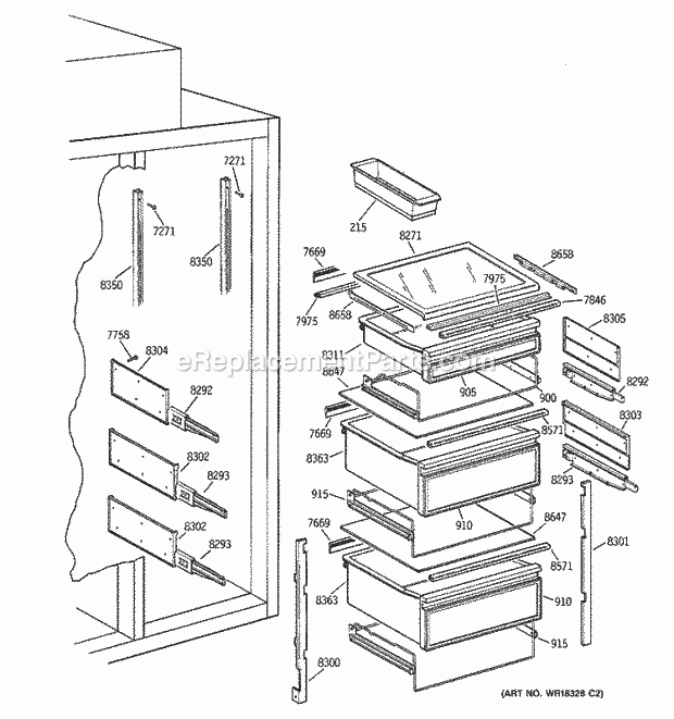 GE ZISB48DCB Refrigerator Fresh Food Section Diagram