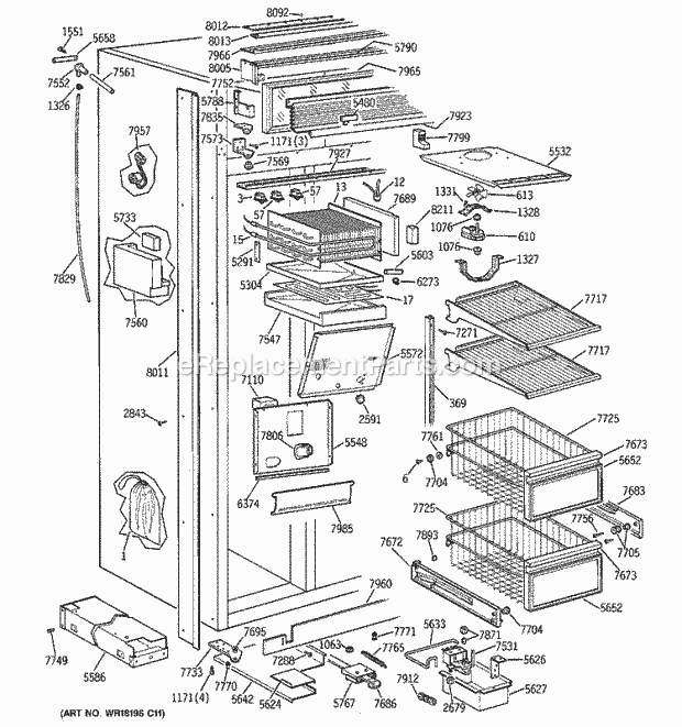 GE ZISB48DSE Refrigerator Freezer Section Diagram