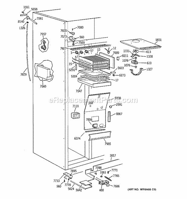 GE ZISB48DYB Refrigerator Freezer Section Diagram