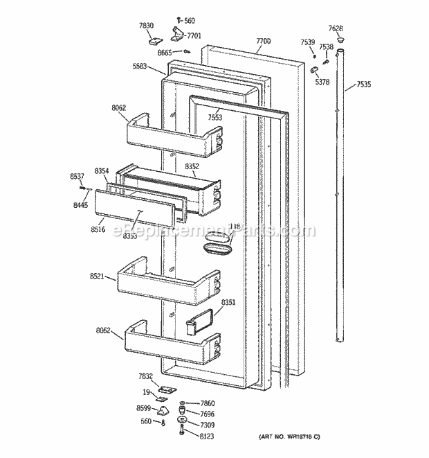 GE ZISS36NCASS Refrigerator Fresh Food Door Diagram