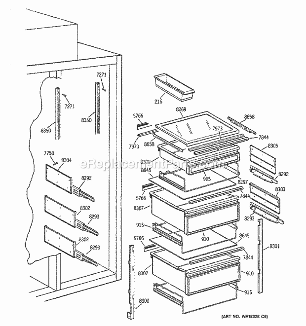 GE ZISS36NCASS Refrigerator Fresh Food Shelves Diagram