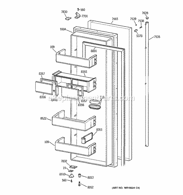 GE ZISS42NCBSS Refrigerator Fresh Food Door Diagram