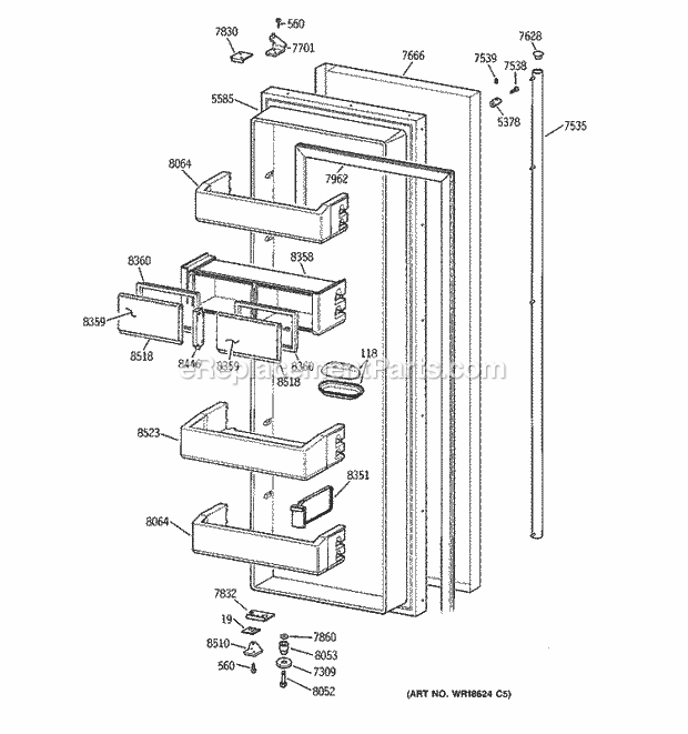 GE ZISS48NCBSS Refrigerator Fresh Food Door Diagram