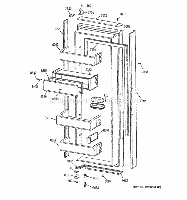 GE ZISW36DCB Refrigerator Fresh Food Door Diagram