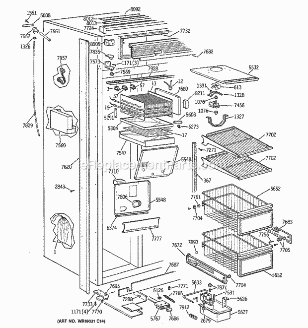 GE ZISW36DTE Refrigerator Freezer Section Diagram