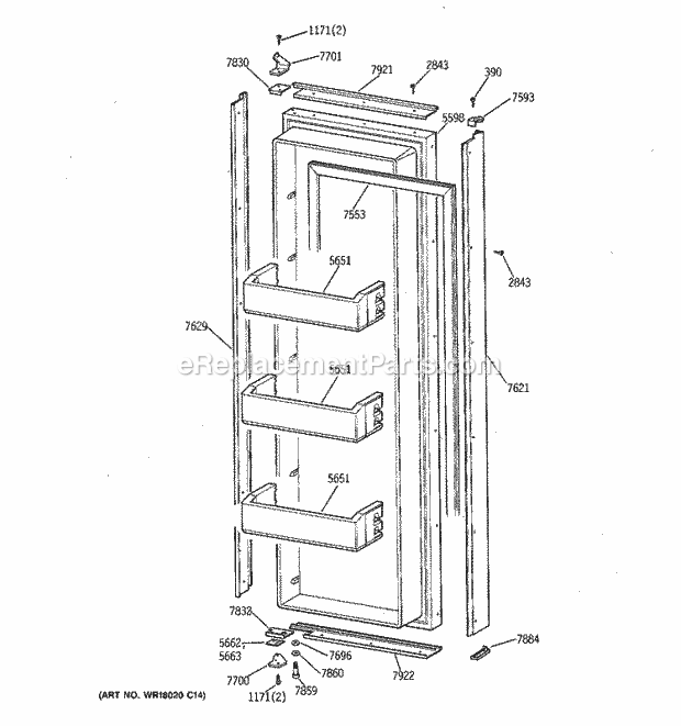 GE ZISW36DTE Refrigerator Fresh Food Door Diagram