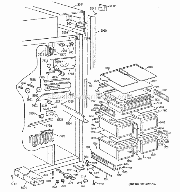 GE ZISW48DRB Refrigerator Fresh Food Section Diagram