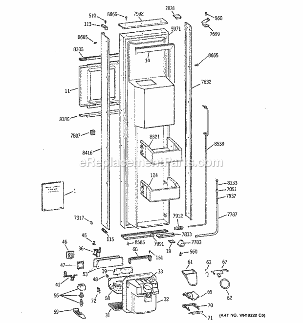 GE ZISW48DXA Refrigerator Freezer Door Diagram