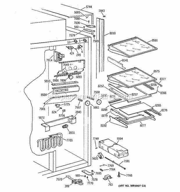 GE ZISW48DYB Refrigerator Fresh Food Section Diagram