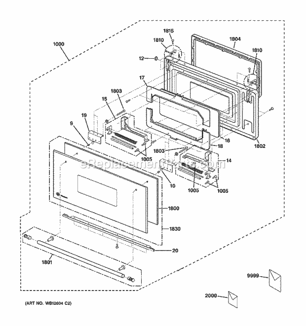 GE ZSC2000CWW02 Counter Top Microwave Door Parts Diagram