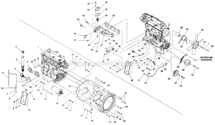 Generac 0043702 (3614023 - 3621843)(2002) Ul 20kw, 1ph, 1.5l,100a T-Swch -03-27 Generator - Liquid Cooled Engine Compartment Diagram
