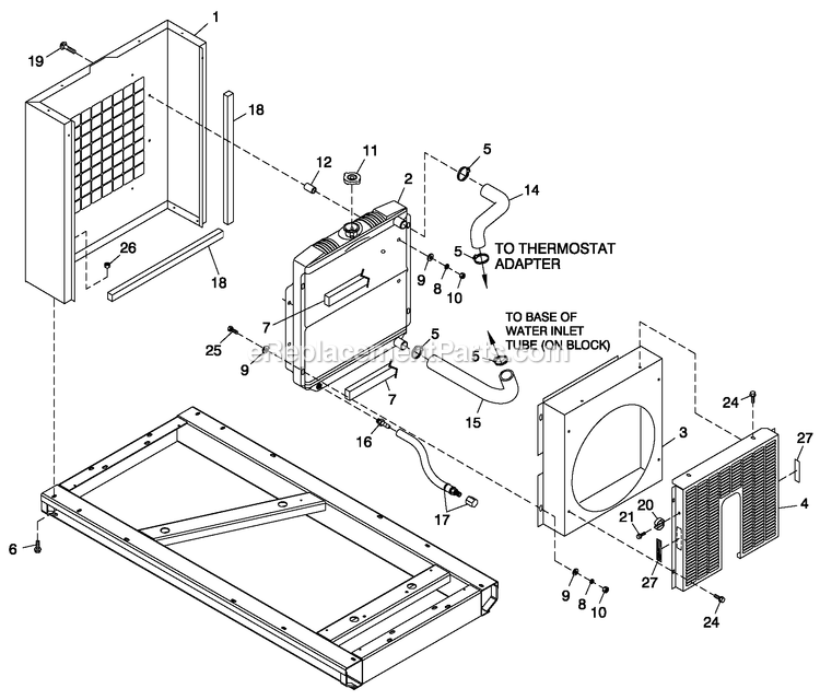 Generac 0050400 (3982675 - 3989696)(2004) Obs 2.5l Hsb Guardian Elite -09-21 Generator - Liquid Cooled Ev Radiator Mounting Diagram