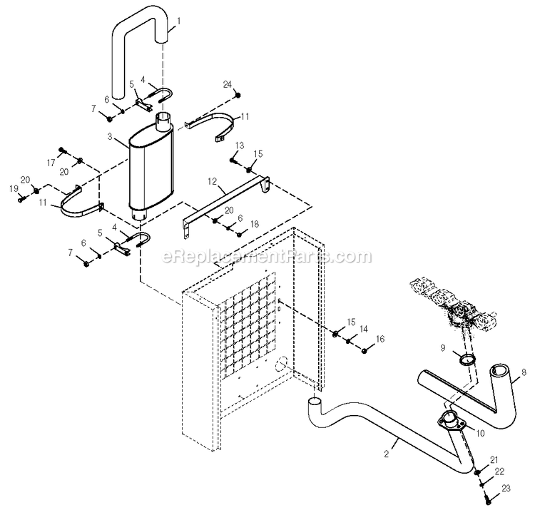 Generac 0050402 (4059474 - 4208341)(2014) Obs Hsb 25kw Guardian Elite -11-24 Generator - Liquid Cooled Muffler Diagram