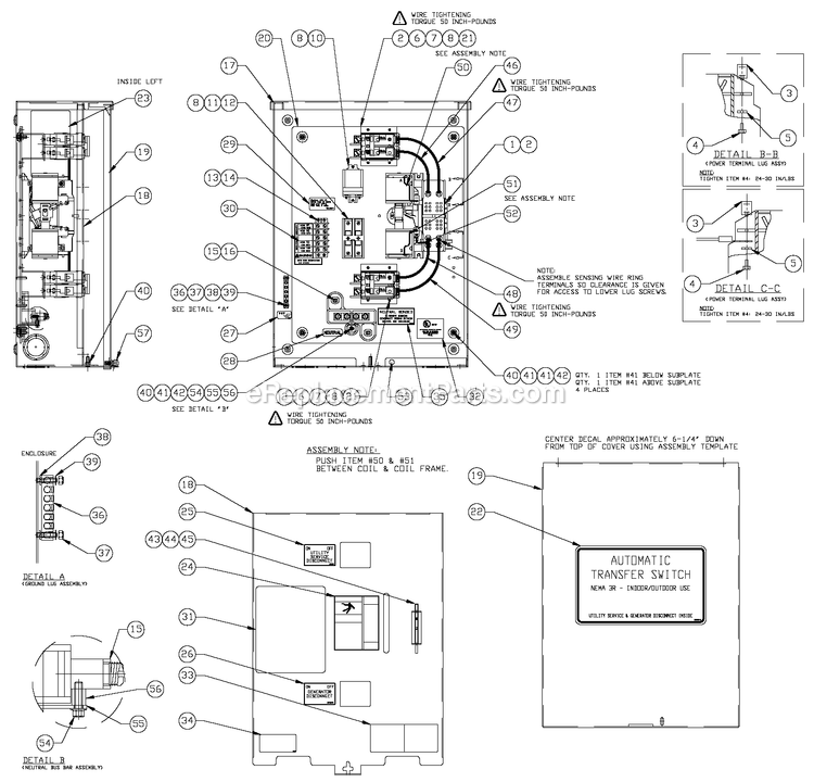 Generac 0052631 (4879322 - 4896259)(2007) Obs 45kw 2.4 240 1p Stl Cent -10-01 Generator - Liquid Cooled 100a Transfer Switch Assembly Diagram