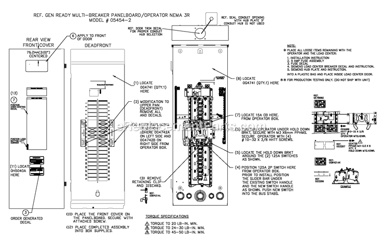 Generac 0054482 (6633908 - 9795453)(2015) Genready Multi-Bkr Pb Nema 1 -07-06 Generator Av Genrdy Multibkr Pb W/Opr 3r Diagram