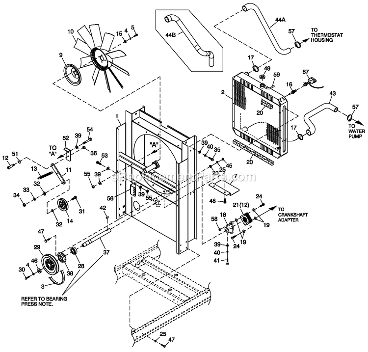 Generac 0055972 (5430851 - 5430855)(2009) Obs 36kw 2.4l 120/240 1p Ng Al -04-28 Generator - Liquid Cooled C2 Cooling System And Fan Drive Diagram