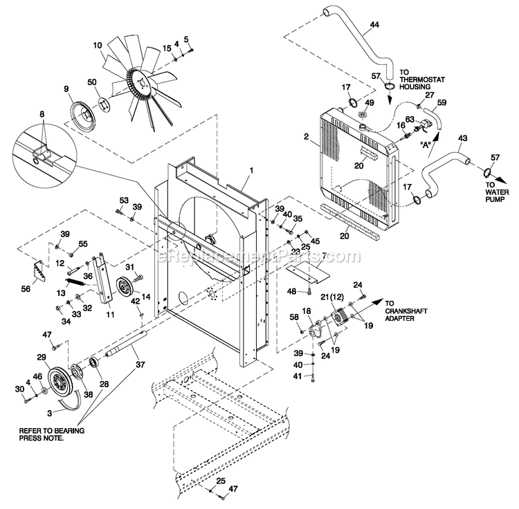 Generac 0055972 (5430851 - 5430855)(2009) Obs 36kw 2.4l 120/240 1p Ng Al -04-28 Generator - Liquid Cooled C2 Cooling System And Fan Drive Diagram