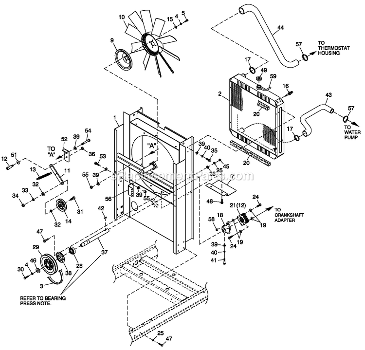 Generac 0056401 (5274547 - 5306892)(2009) 36kw 2.4l 120/240 1p Ng Al Qs -02-06 Generator - Liquid Cooled C2 Cooling System And Fan Drive Diagram