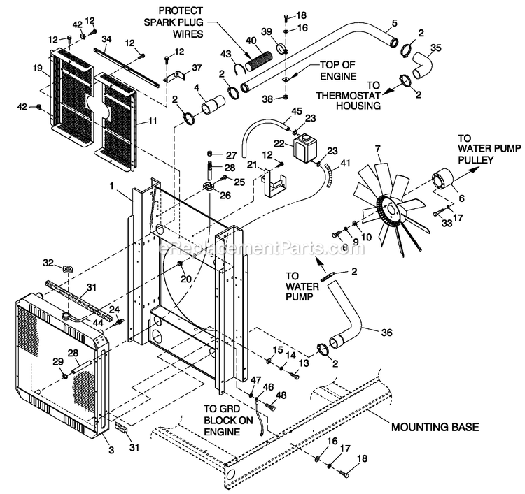 Generac 0057091 (6539631 - 6539632)(2011) 4.2l 30kw Lpv 240v Vzw O/S -09-06 Generator - Liquid Cooled Coolin System And Fan Drive Diagram