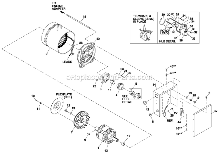 Generac 0057091 (6539631 - 6539632)(2011) 4.2l 30kw Lpv 240v Vzw O/S -09-06 Generator - Liquid Cooled Telecom Altenator Brushless 30kw 4-Pole Diagram