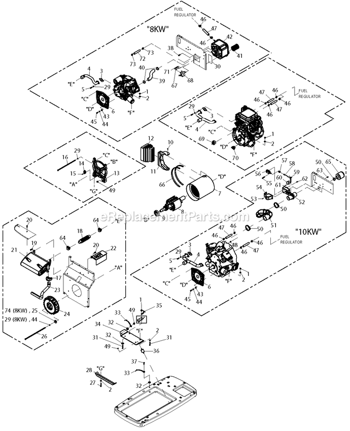 Generac 0058832 (6989801 - 7148678)(2012) 10kw/530 Grd/Gen-No T/Sw -05-15 Generator - Air Cooled Generator Diagram