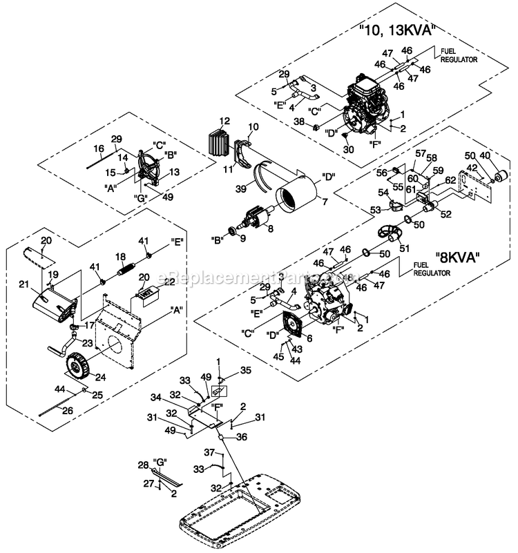 Generac 0059141 (6799836 - 6799838)(2011) 8kva Gt530,1ph, 50hz, G26 -12-13 Generator - Air Cooled Generator Diagram